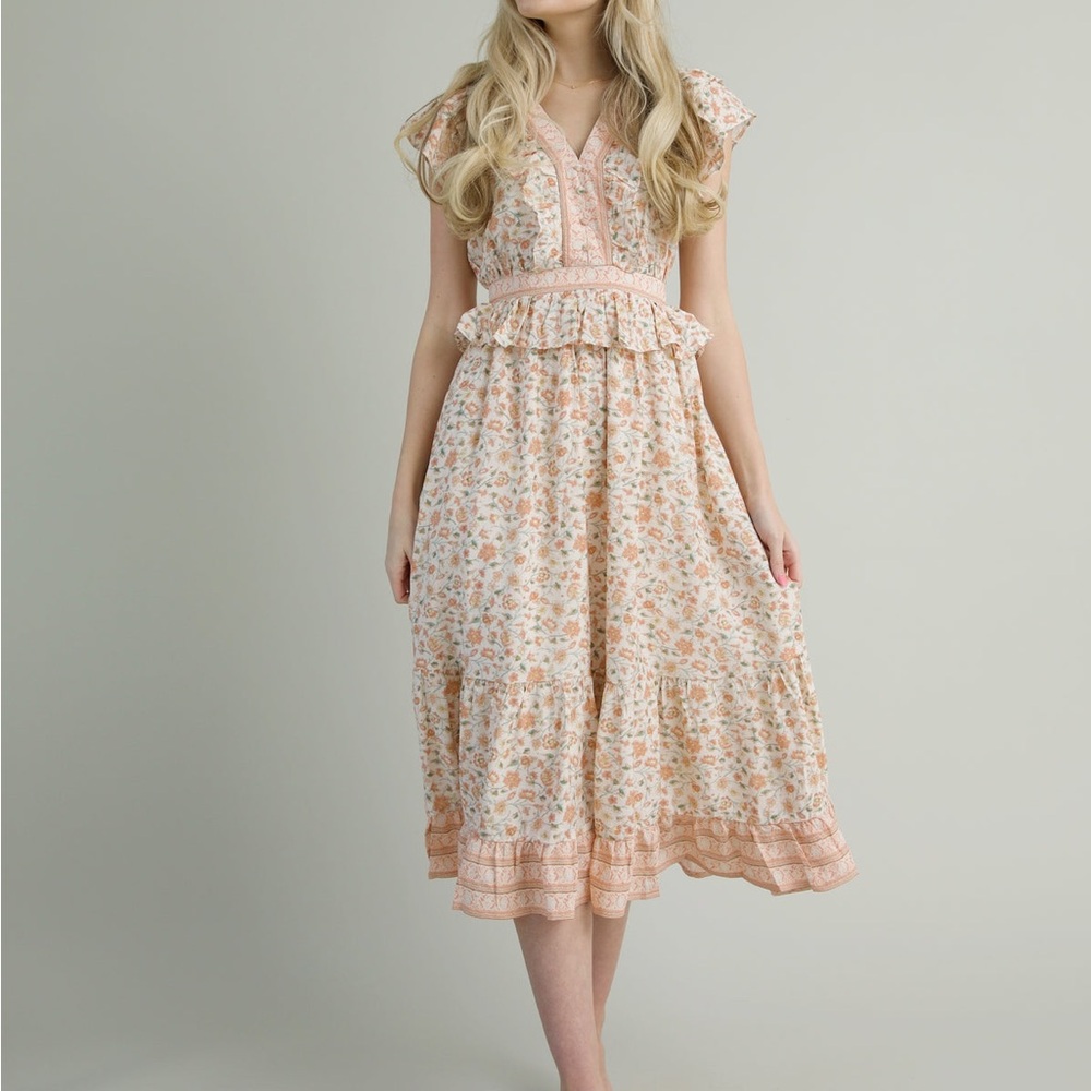By the River Floral tiered prairie ruffled midi/maxi dress. Women’s Large. - Picture 5 of 10
